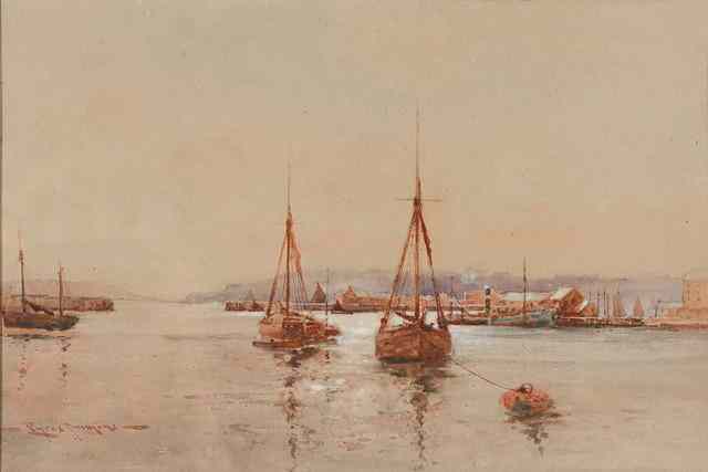 Appraisal: EYRES SIMMONS act - Sailing vessels moored off a harbour