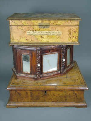 Appraisal: A William Mary walnut glove box the lid with central