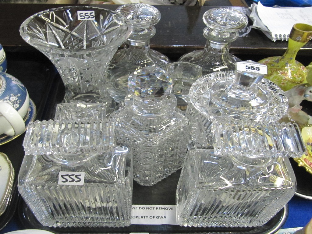 Appraisal: Tray lot of crystal to include two pairs of decanters