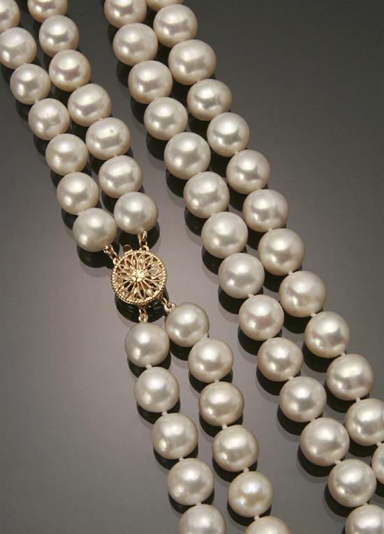 Appraisal: Princess Length Freshwater Pearl Necklace Knotted The double strand having