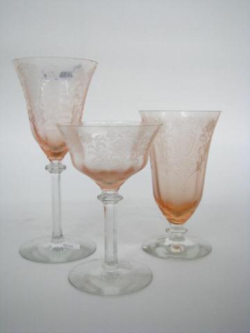 Appraisal: Set of Pink Depression Glass Stemware includes eight wine stems