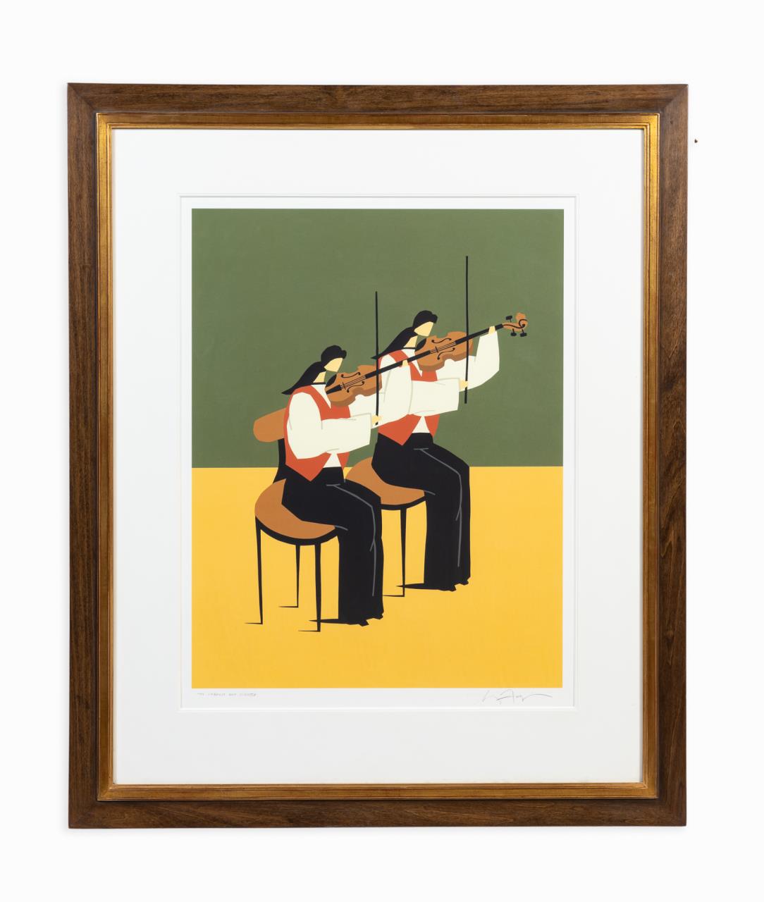 Appraisal: AMERICAN TWO VIOLIN PLAYERS FRAMED SERIGRAPH American school late th