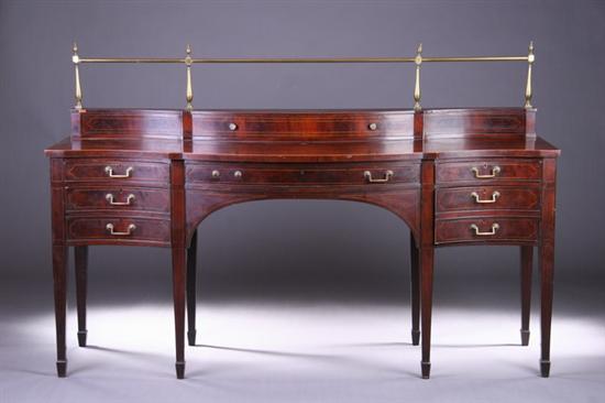 Appraisal: ENGLISH REGENCY STYLE INLAID MAHOGANY SIDEBOARD early th century Serpentine