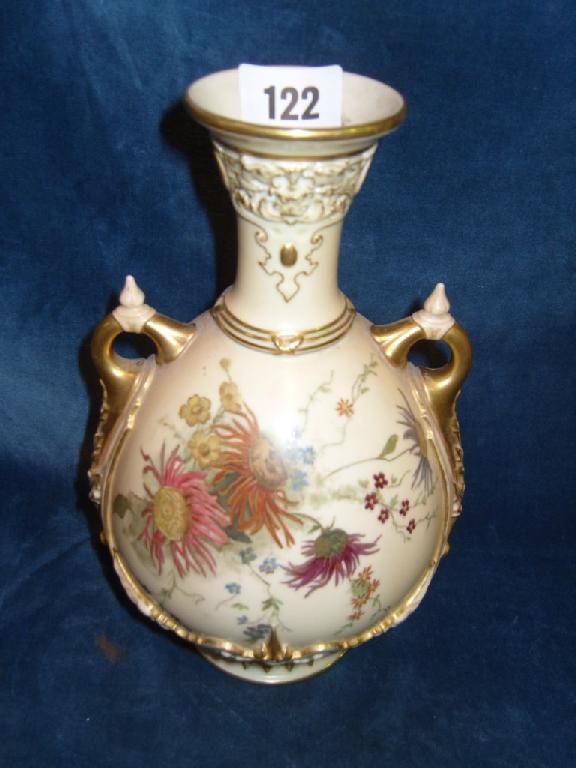 Appraisal: A Royal Worcester blush ivory -handled vase with painted floral