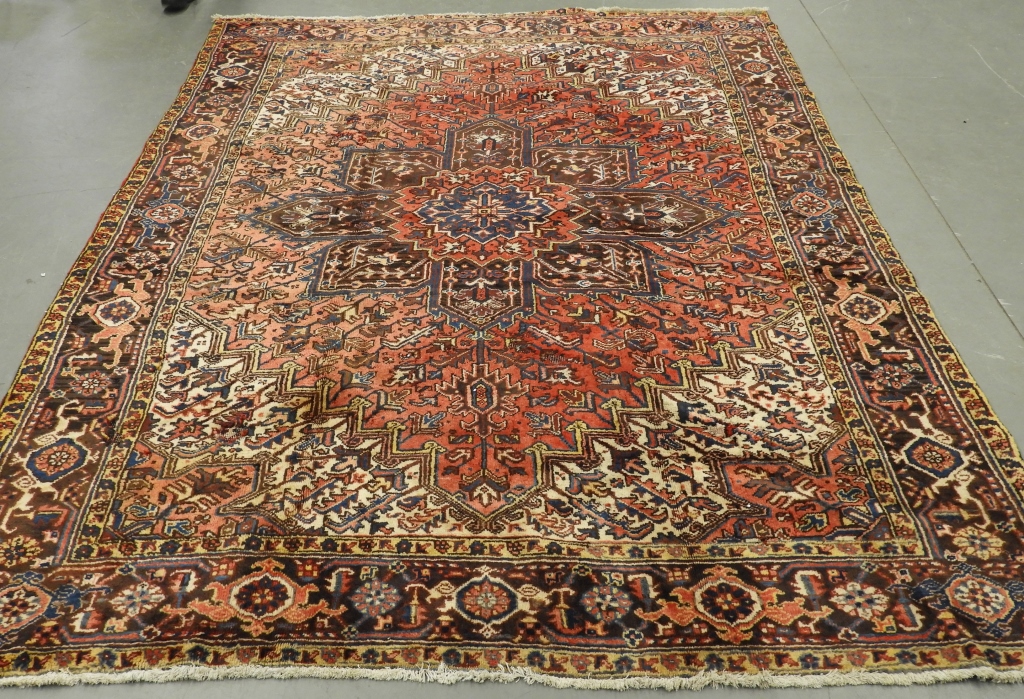 Appraisal: ORIENTAL PERSIAN HERIZ ROOM SIZE CARPET RUG Persia Circa Burgundy