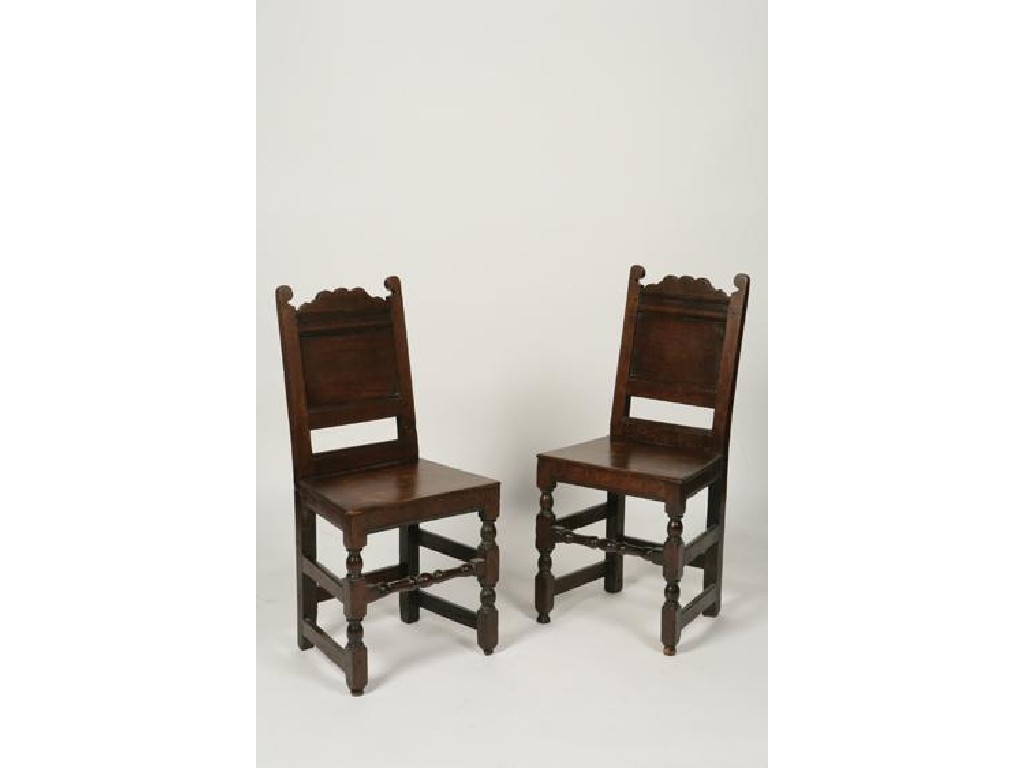 Appraisal: A PAIR OF CHARLES II OAK SIDE CHAIRS each with