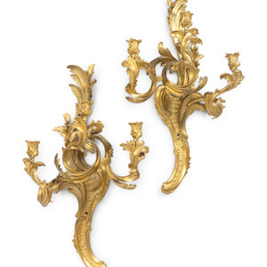 Appraisal: A Pair of Louis XV Gilt Bronze Three-Light Wall Sconces