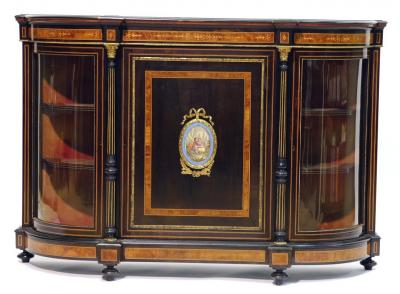 Appraisal: A VICTORIAN EBONISED CREDENZA of D form with stringing walnut