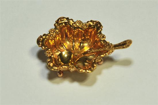 Appraisal: K GOLD SALT WITH SPOON Scalloped rim with floral repousee'