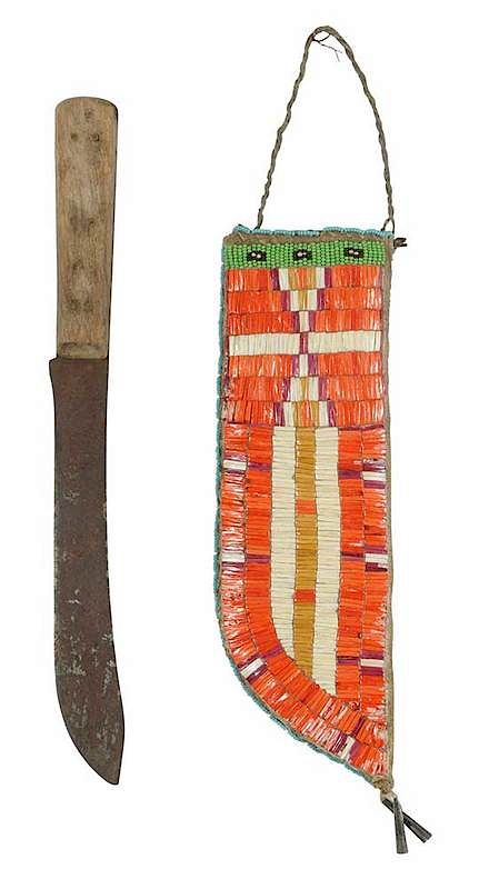 Appraisal: Sioux Quilled Sheath with Knife probably early th century quilled