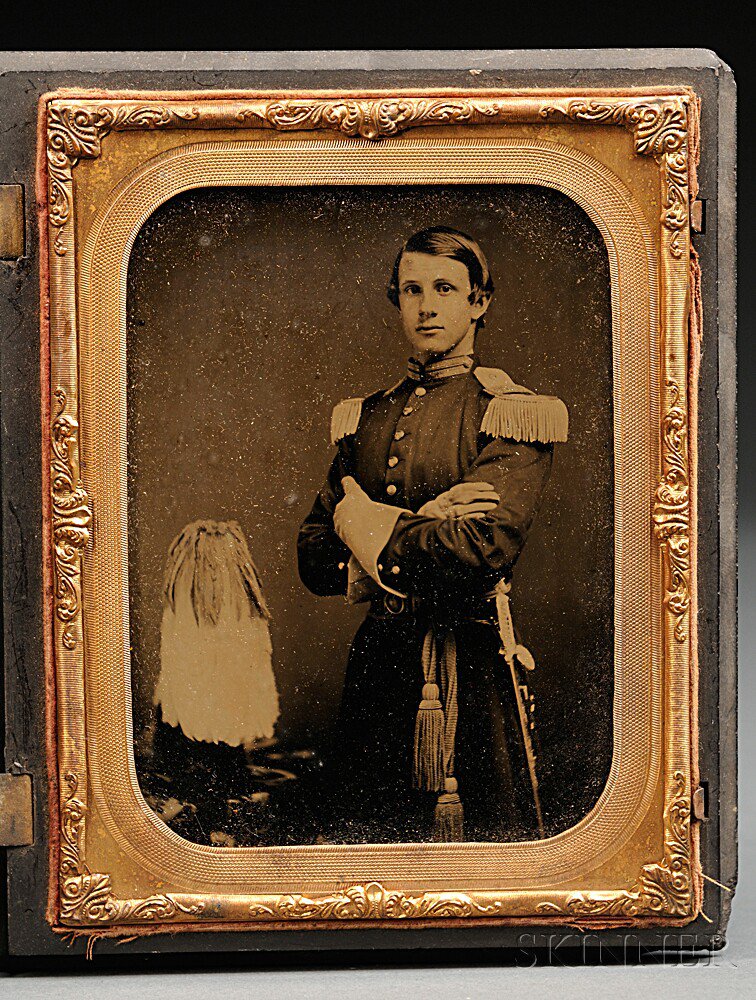 Appraisal: Cased Militia Officer's Half Plate Ambrotype c s standing image