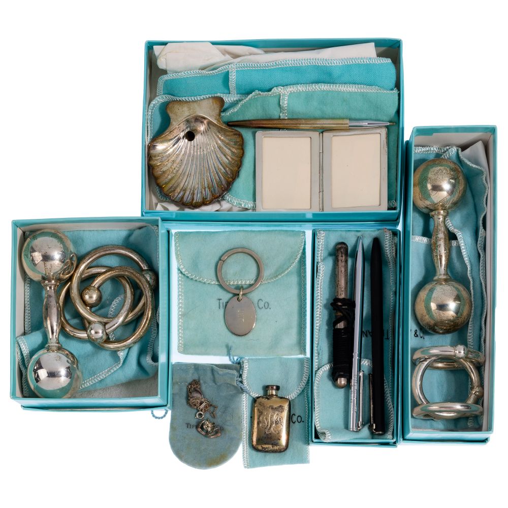 Appraisal: TIFFANY CO STERLING SILVER ASSORTMENT items including baby rattles pens