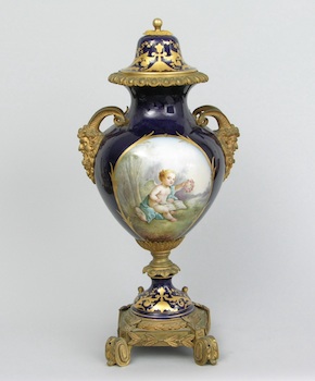 Appraisal: A Sevres Cobalt Covered Urn With bronze mounts approx -