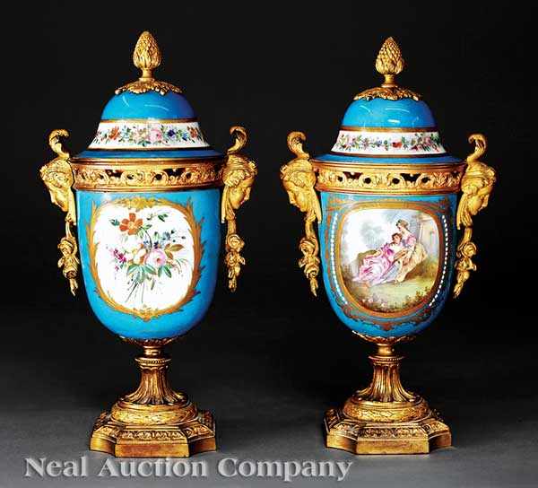 Appraisal: A Fine Pair of French Gilt Bronze-Mounted Polychrome Porcelain Lidded