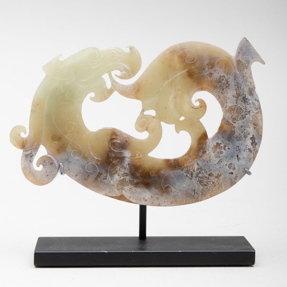 Appraisal: Chinese Carved Jade Dragon Plaque Raised on stand in long