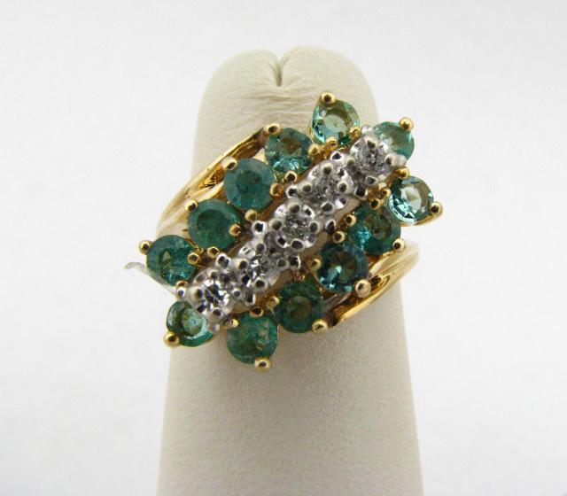 Appraisal: K Yellow Gold Emerald and Diamond Waterfall Ring size B