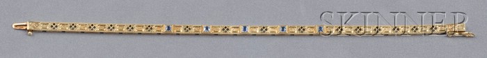 Appraisal: Art Deco kt Gold and Sapphire Bracelet Allsopp Allsopp bezel-set