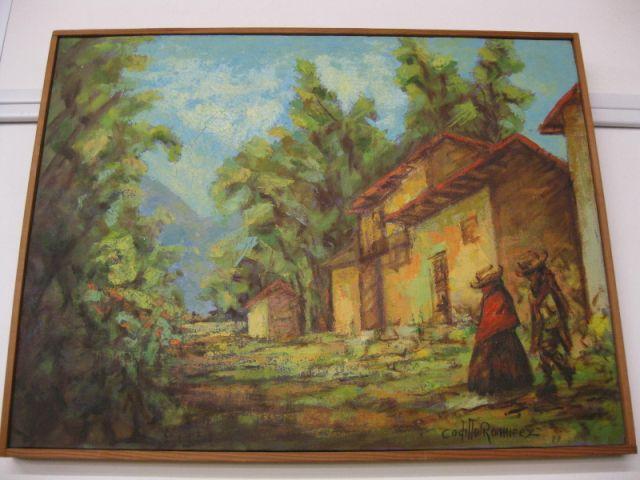 Appraisal: Cadillo Ramirez Oil Landscape with figures and houses x estate