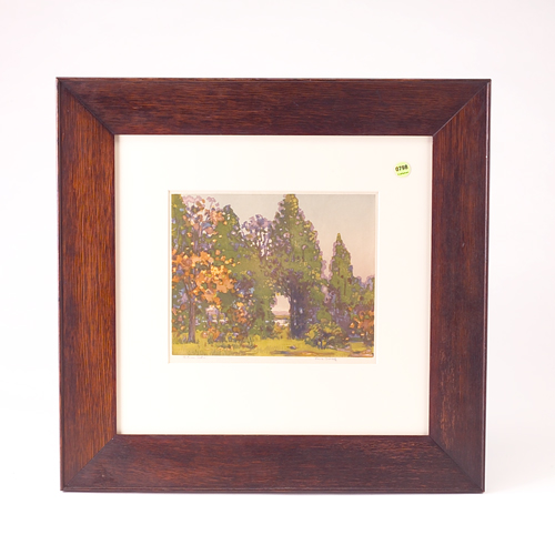 Appraisal: LOUIS NOVAK Color woodblock print Autumn Vista with colorful trees