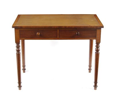 Appraisal: A mahogany side table the top inset leatherette above two