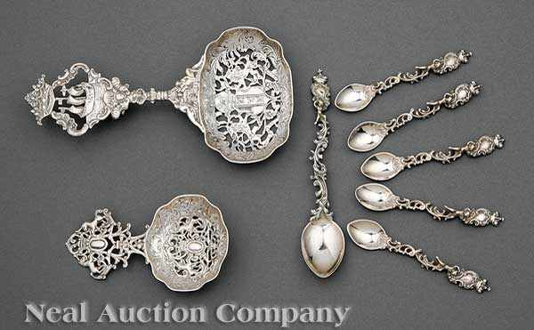 Appraisal: A Group of Continental Silver Spoons including a bonbon spoon