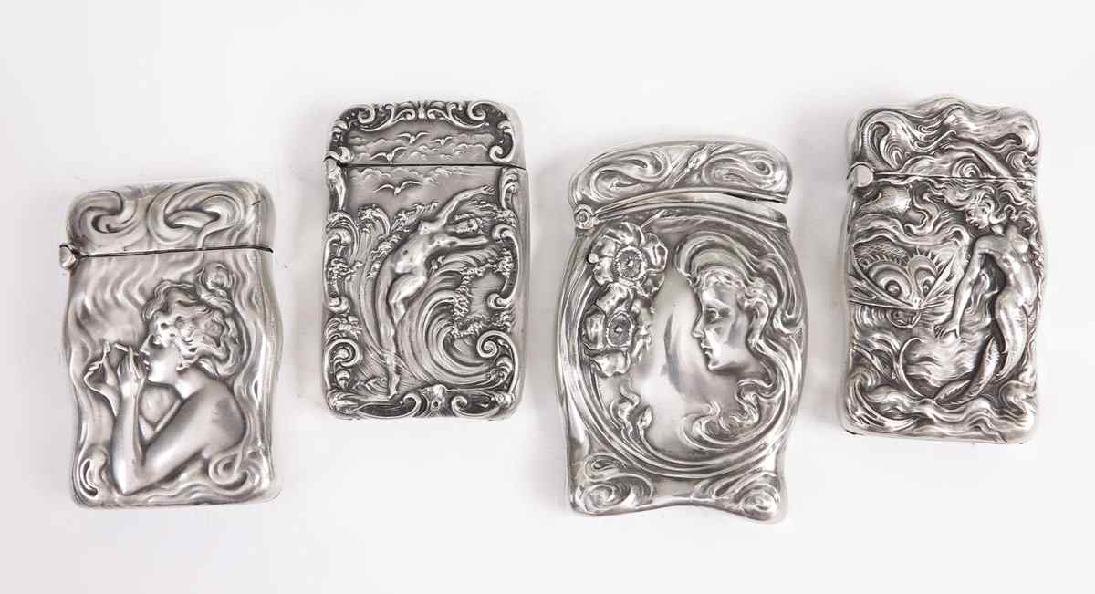 Appraisal: UNGER BROTHERS ART NOUVEAU STERLING MATCH SAFES pieces total to