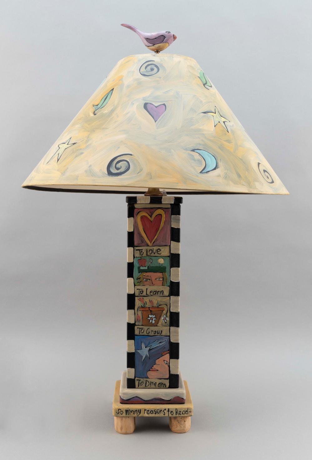 Appraisal: CONTEMPORARY PAINTED WOODEN TABLE LAMP DATED TOTAL HEIGHT CONTEMPORARY PAINTED