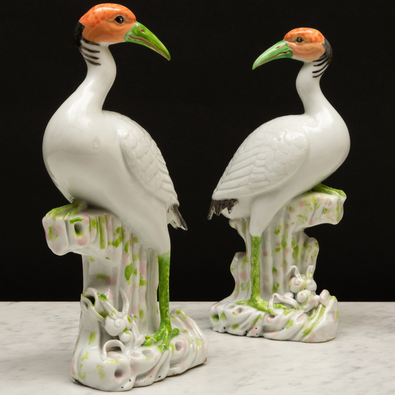 Appraisal: Pair of Blanc de Chine Porcelain Later Decorated Cranes Unmarked