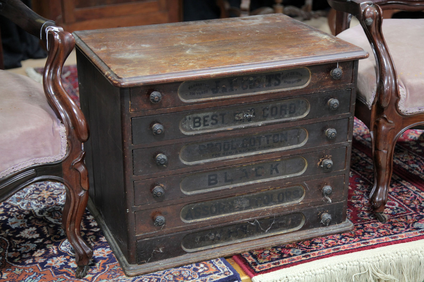 Appraisal: COATS SPOOL CABINET American late th century Six drawer cabinet