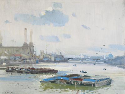 Appraisal: Robert King R I b Battersea Bridge London Signed Oil