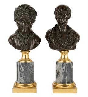 Appraisal: A PAIR OF FINE FRENCH BRONZE BUSTS OF ROUSSEAU AND