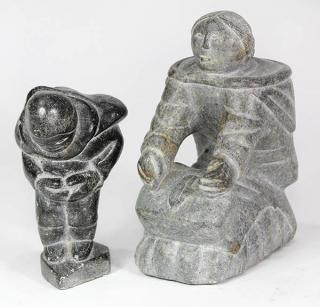 Appraisal: Lot of Inuit soapstone figural groups Lot of Inuit soapstone