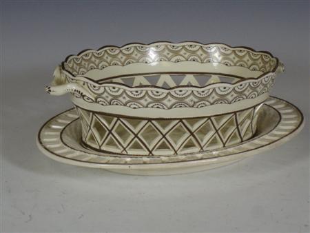 Appraisal: A th century creamware twin handled basket Possibly Leeds of