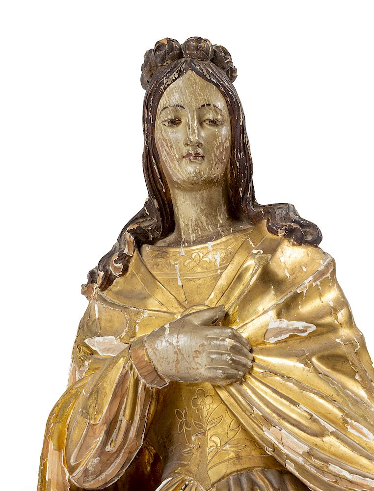 Appraisal: A Continental Painted Figure of a Saint A Continental Painted