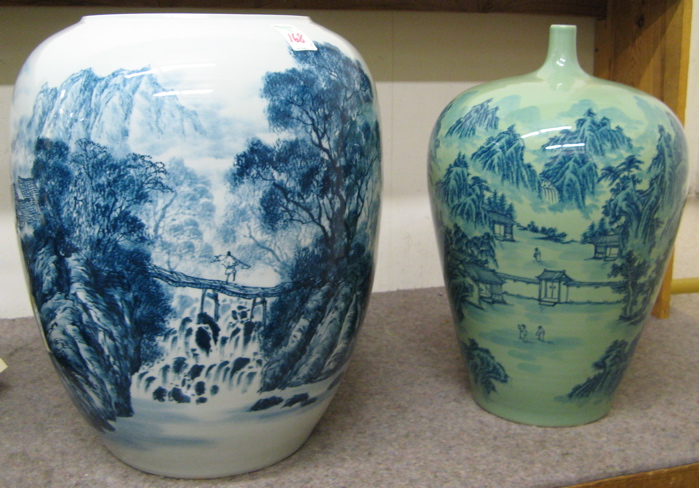 Appraisal: TWO CHINESE PORCELAIN FLOOR JARS both with under glaze blue