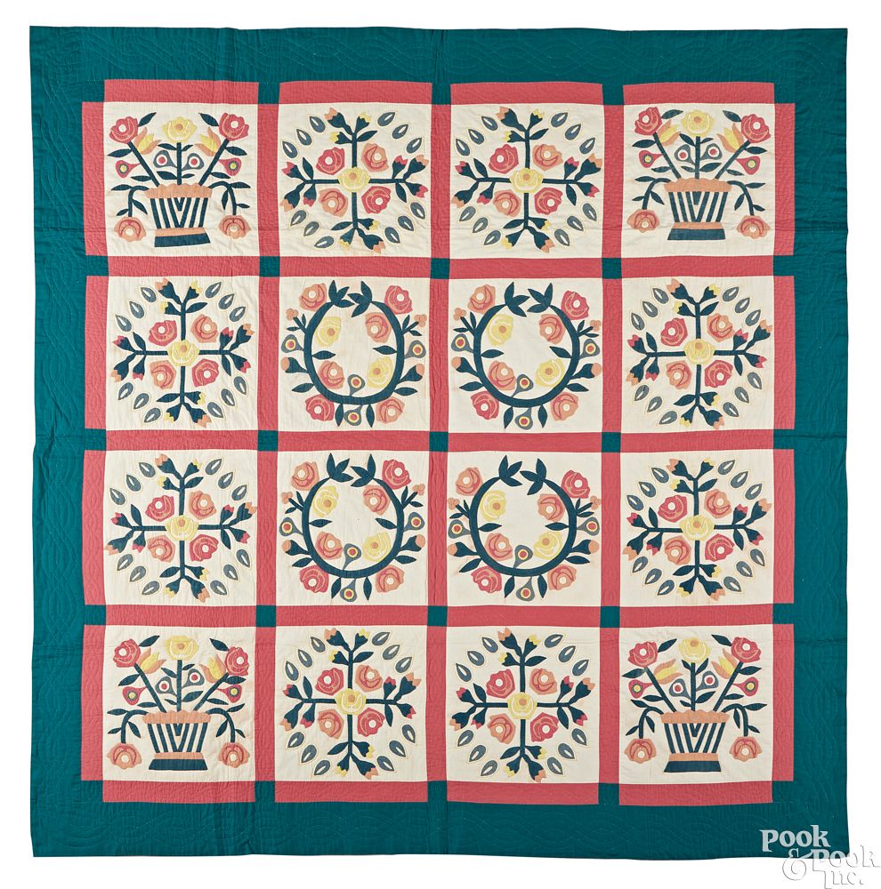 Appraisal: Large Pennsylvania appliqu quilt Large Pennsylvania appliqu quilt with squares