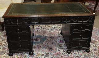 Appraisal: Victorian oak pedestal desk in the Jacobean taste circa having