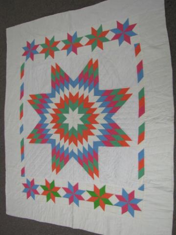 Appraisal: Vintage Hand Made Lone Star Quilt Multi Color on white