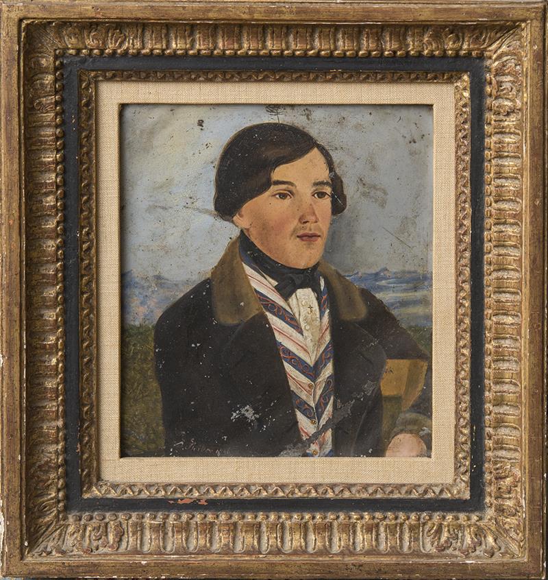 Appraisal: AMERICAN SCHOOL PORTRAIT OF A CAJUN Oil on tin indistinctly