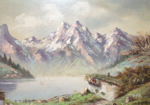 Appraisal: European school mid th century- Alpine view oil on canvas