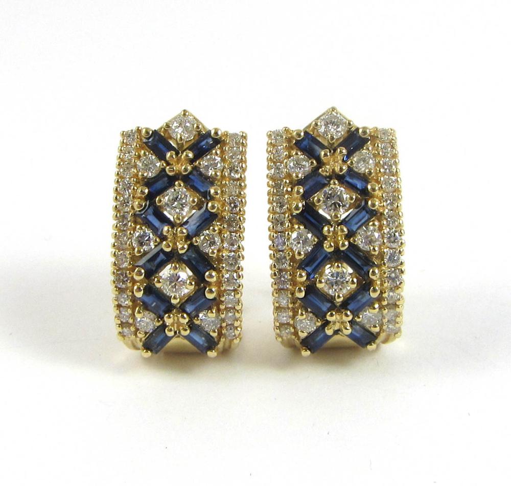 Appraisal: PAIR OF DIAMOND AND SAPPHIRE EARRINGS each k yellow gold