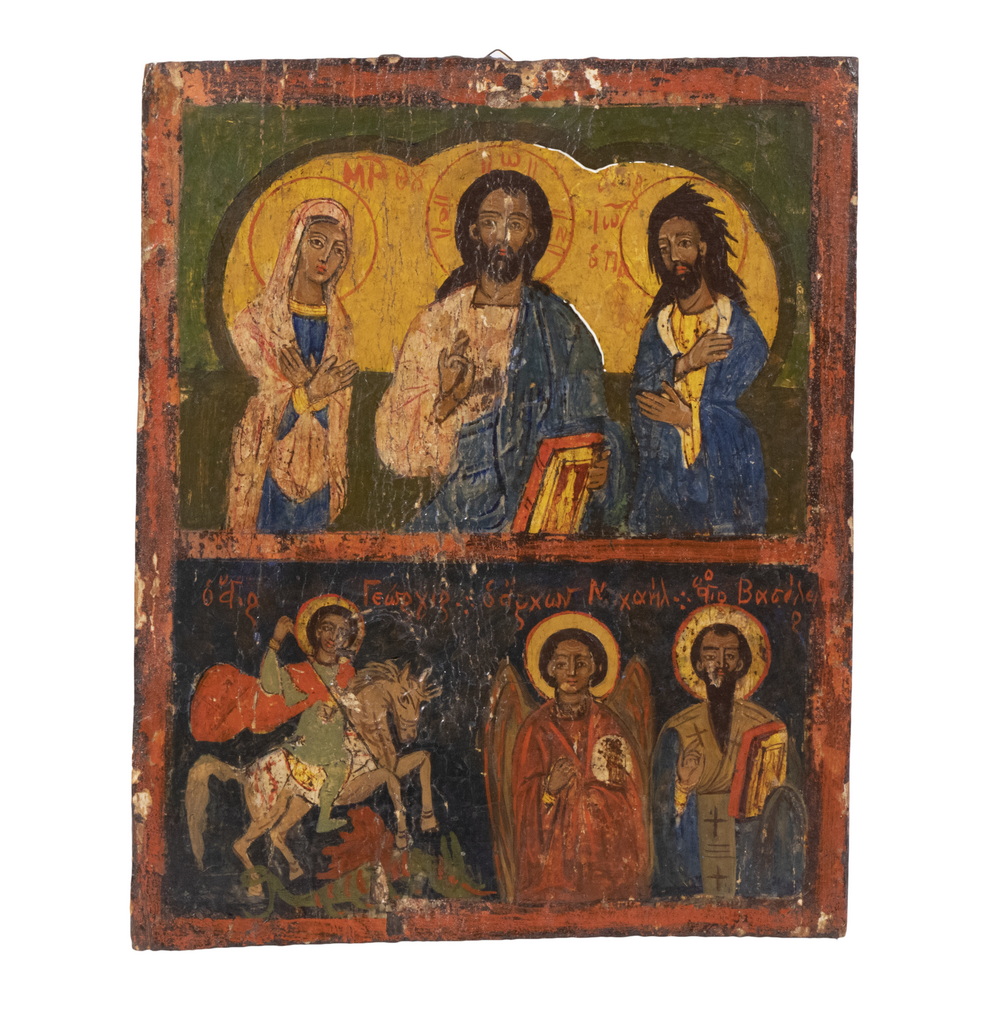 Appraisal: TH C GREEK ORTHODOX ICON Icon with two ranks Mary