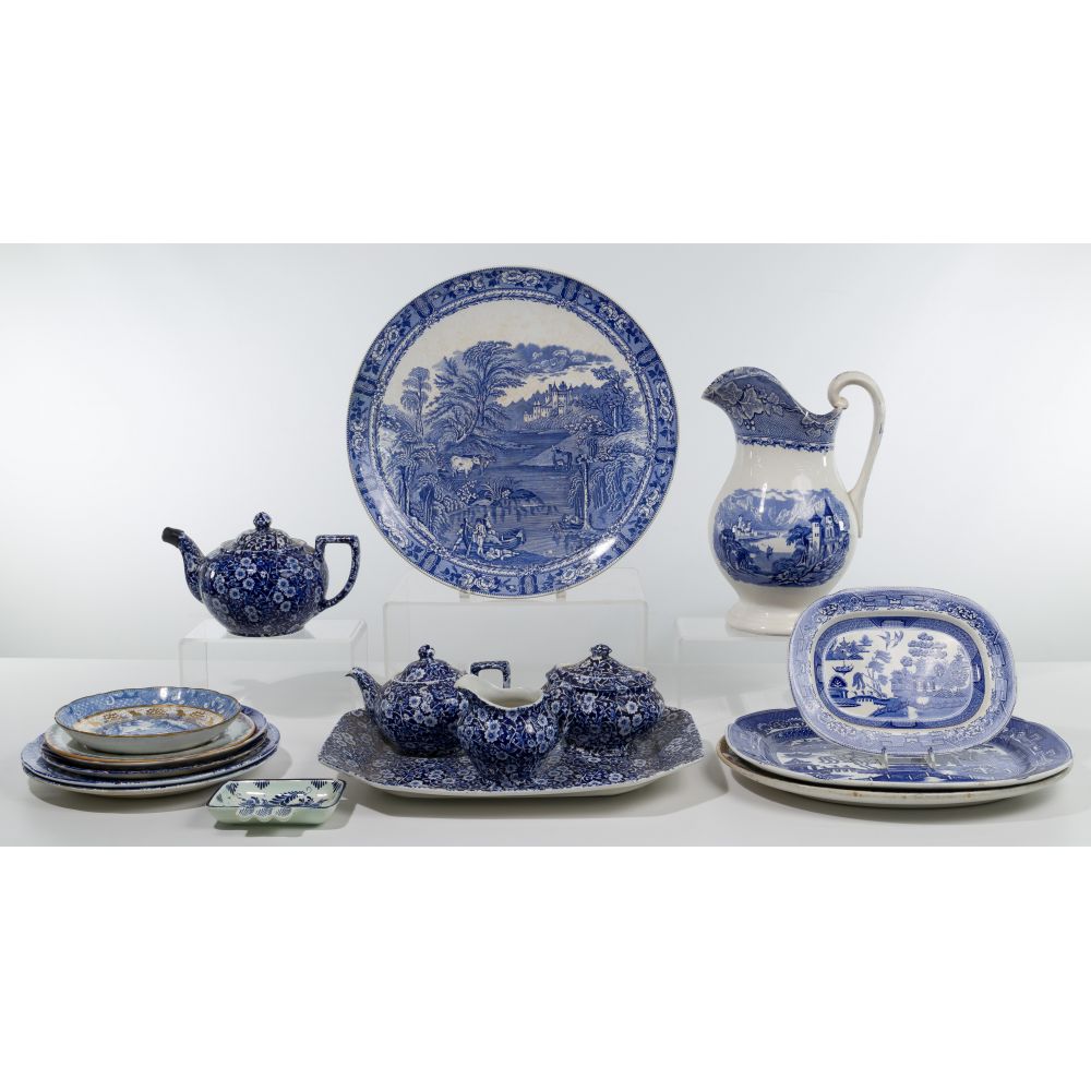 Appraisal: ENGLISH BLUE AND WHITE PORCELAIN ASSORTMENTIncluding a tea service marked