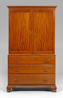 Appraisal: American Chippendale linen press two-case construction mahogany with poplar and