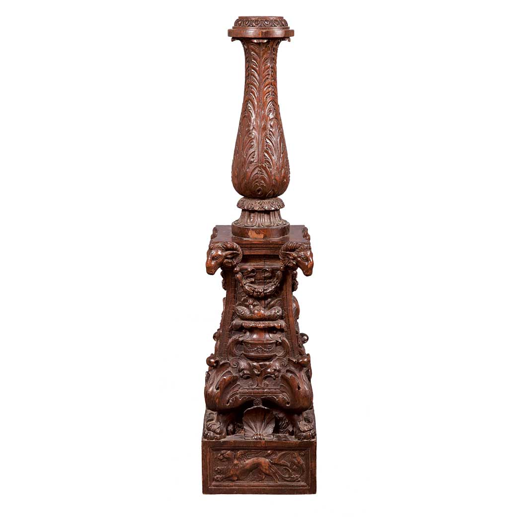 Appraisal: Italian Neoclassical Style Walnut Torchere th century The columnar standard