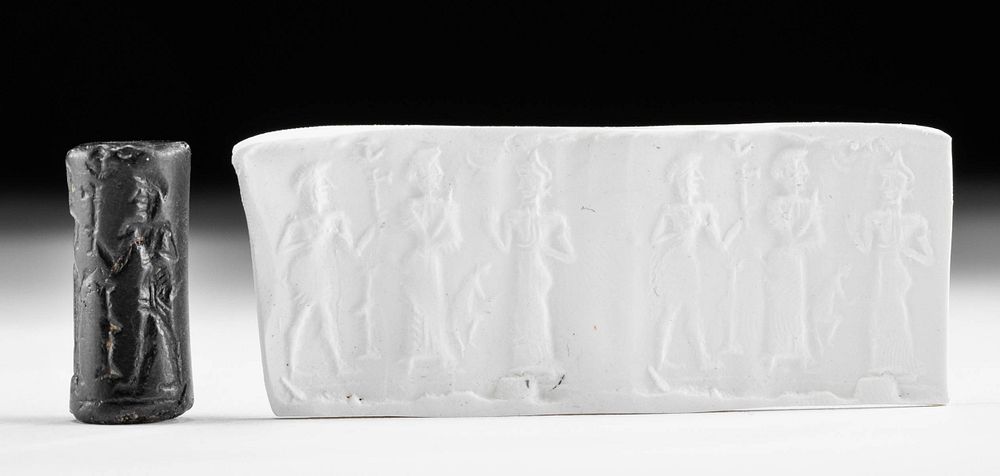 Appraisal: Old Babylonian Hematite Cylinder Seal w Figures Ancient Near East