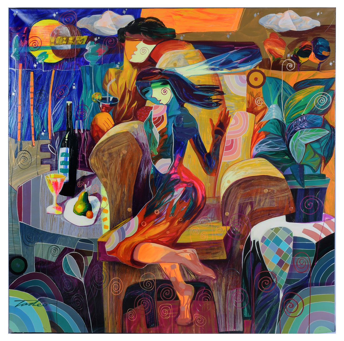 Appraisal: ZAVALETA Tadeo Peru - Abstract Scene Depicting Ladies Drinking in