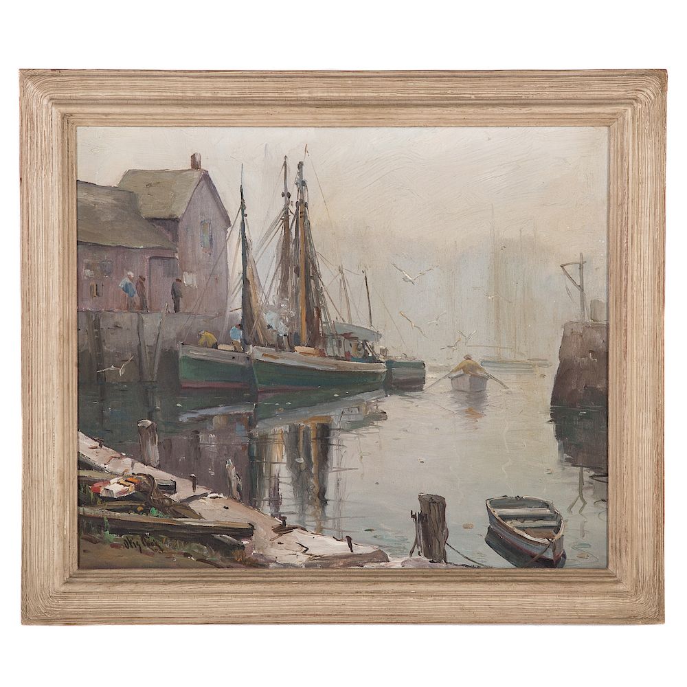 Appraisal: Otis Cook Rockport Harbor in the Fog oil Otis Pierce