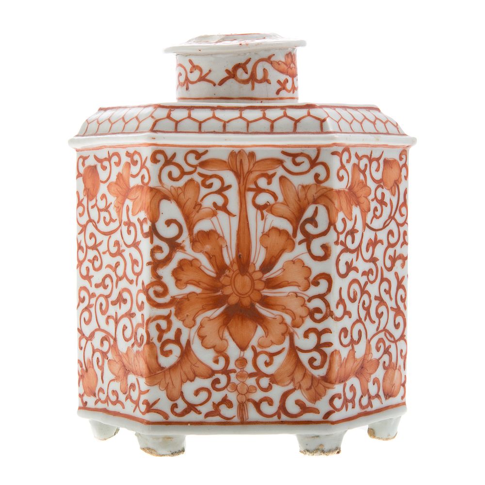 Appraisal: Chinese Export porcelain tea caddy late th century hexagonal form