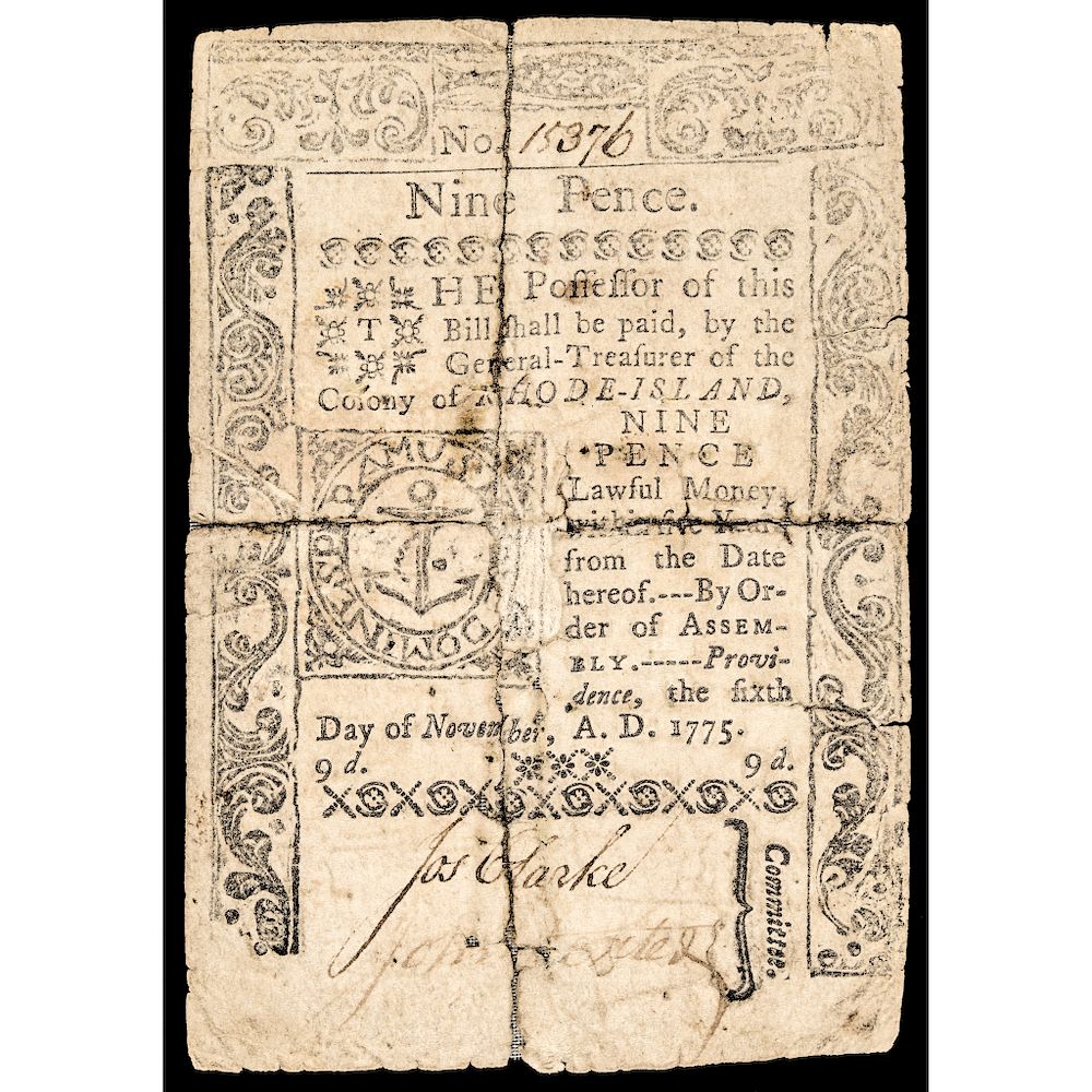 Appraisal: Colonial Currency Rhode Island November Pence Revolutionary War Note Rhode